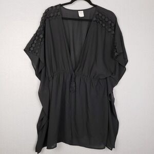 Kona Sol Size L Swimsuit Cover Up Dress Black Beach Vacation Pool Crochet Sleeve